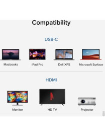 Plugable USB 3.1 Type-C to HDMI 2.0 Adapter - 1 Pack - USB 3.1 Type C - 1 x HDMI HDMI 2.0 Digital Audio/Video Female - 3840 x 21