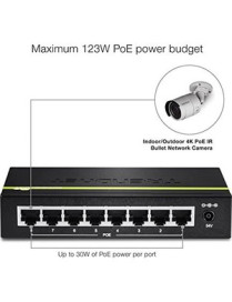 TRENDnet 8-Port Gigabit PoE+ Switch, 8 x Gigabit PoE+ Ports, 123W PoE Power Budget, 16 Gbps Switching Capacity, Desktop Switch, 