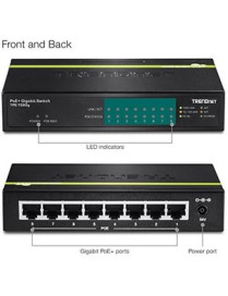 TRENDnet 8-Port Gigabit PoE+ Switch, 8 x Gigabit PoE+ Ports, 123W PoE Power Budget, 16 Gbps Switching Capacity, Desktop Switch, 