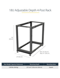 StarTech.com 18U 19" Open Frame Server Rack - 4 Post, Adjustable Depth 22 to 40" - Mobile Network Equipment Rack - HP ProLiant T