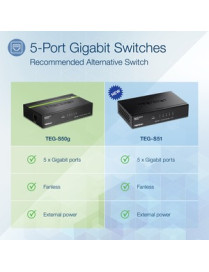 TRENDnet 5-Port Unmanaged Gigabit GREENnet Desktop Metal Switch, Ethernet-Network Switch, 5 x Gigabit Ports, Fanless, 10 Gbps Sw