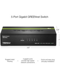 TRENDnet 5-Port Unmanaged Gigabit GREENnet Desktop Metal Switch, Ethernet-Network Switch, 5 x Gigabit Ports, Fanless, 10 Gbps Sw