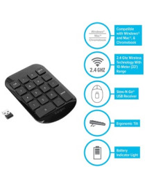 Targus Wireless Stow & Go Numeric Keypad - Wireless Connectivity - 33 ft (10058.40 mm) - USB Interface - Black, Gray