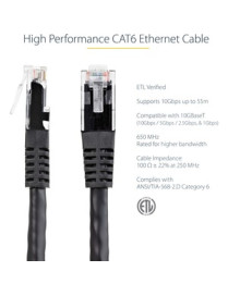 StarTech.com 7ft CAT6 Ethernet Cable - Black Molded Gigabit - 100W PoE UTP 650MHz - Category 6 Patch Cord UL Certified Wiring/TI