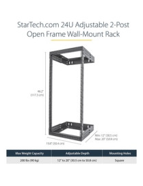 StarTech.com 24U 19" Wall Mount Network Rack - Adjustable Depth 12-20" Open Frame for Server Room /AV/Data/Computer Equipment w/