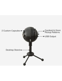 Logitech Blue Snowball Wired Condenser Microphone - 40 Hz to 18 kHz - Cardioid, Omni-directional - Stand Mountable - USB