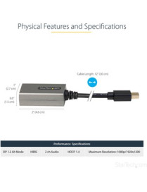 StarTech.com Mini DisplayPort to HDMI Adapter, mDP to HDMI Adapter Dongle, 1080p, Mini DP 1.2 to HDMI Video Converter, 12" Long 