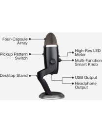 Logitech Blue Yeti X Wired Condenser Microphone - Stereo - 20 Hz to 20 kHz - Cardioid, Bi-directional, Omni-directional - Stand 