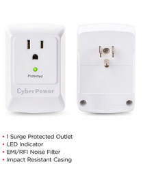 Cyber Power CyberPower CSB100W Essential 1-Outlet Surge Suppressor Wall Tap - Plain Brown Boxes - 1 x NEMA 5-15R - 900 J - 125 V