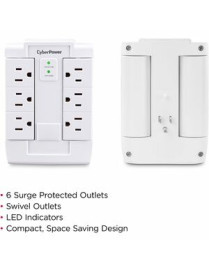 Cyber Power CyberPower CSB600WS Essential 6-Outlets Surge Suppressor Wall Tap and Swivel Outputs - Plain Brown Boxes - 6 x NEMA 