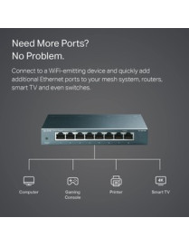 Tp Link TP-LINK TL-SG108 8-Port 10/100/1000Mbps Desktop Gigabit Steel Cased Switch - 8 Ports - Gigabit Ethernet - 10/100/1000Bas