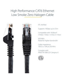 StarTech.com 6ft (1.8m) CAT6 Ethernet Cable, LSZH (Low Smoke Zero Halogen) 10 GbE Snagless 100W PoE UTP RJ45 Black Network Patch