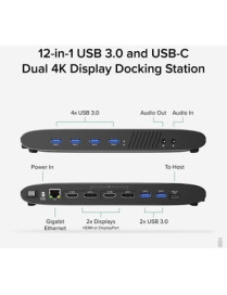 Plugable USB 3.0 Dual 4K Display Horizontal Docking Station with DisplayPort and HDMI for Windows and Mac - (Dual 4K DisplayPort