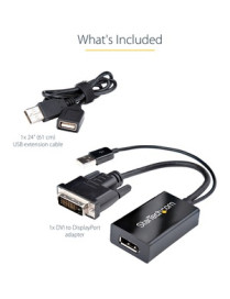 StarTech.com DVI to DisplayPort Adapter with USB Power - DVI-D to DP Video Adapter - DVI to DisplayPort Converter - 1920 x 1200 