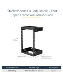 StarTech.com 15U 19" Wall Mount Network Rack - Adjustable Depth 12-20" Open Frame for Server Room /AV/Data/Computer Equipment w/