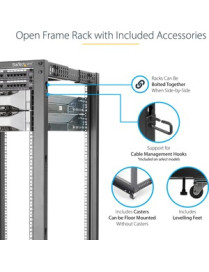 StarTech.com 42U Adjustable Depth Open Frame 4 Post Server Rack Cabinet - Flat Pack w/ Casters, Levelers and Cable Management Ho