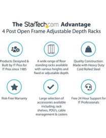 StarTech.com 42U Adjustable Depth Open Frame 4 Post Server Rack Cabinet - Flat Pack w/ Casters, Levelers and Cable Management Ho