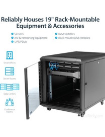 StarTech.com 12U AV Rack Cabinet - Network Rack with Glass Door - 19 inch Computer Cabinet for Server Room or Office (RK1236BKF)