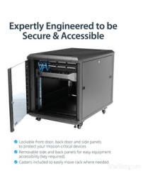 StarTech.com 12U AV Rack Cabinet - Network Rack with Glass Door - 19 inch Computer Cabinet for Server Room or Office (RK1236BKF)