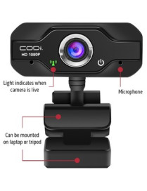 CODi Aquila Webcam - 2 Megapixel - 30 fps - Black - USB 2.0 - 1920 x 1080 Video - CMOS Sensor - Manual Focus - Microphone - Note