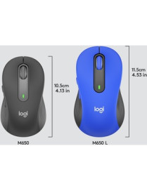 Logitech Signature M650 L Mouse - Optical - Wireless - Bluetooth/Radio Frequency - Blue - USB - 2000 dpi - Scroll Wheel - 5 Butt