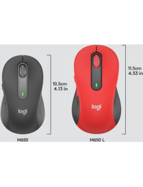 Logitech Signature M650 L Mouse - Optical - Wireless - Bluetooth/Radio Frequency - Red - USB - 2000 dpi - Scroll Wheel - 5 Butto