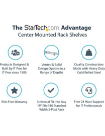 StarTech.com 2U 19" 2-Post Network Rack Cabinet Shelf 20in Deep Center Mount Cantilever Tray Rackmount for AV/Data Equipment 75l