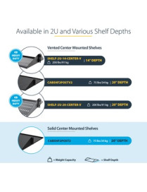 StarTech.com 2U 19" 2-Post Network Rack Cabinet Shelf 20in Deep Center Mount Cantilever Tray Rackmount for AV/Data Equipment 75l