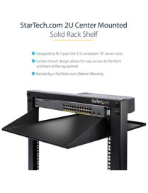 StarTech.com 2U 19" 2-Post Network Rack Cabinet Shelf 20in Deep Center Mount Cantilever Tray Rackmount for AV/Data Equipment 75l