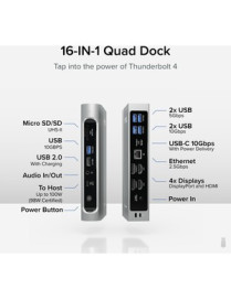 Plugable Thunderbolt 4 & USB4 Quad Display Docking Station With 98W Charging - for Desktop PC/Notebook/Monitor - Memory Card Rea