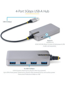 StarTech.com 4-Port USB Hub, USB 3.0 5Gbps, Bus Powered, USB-A to 4xA w/ Optional Auxiliary Power, Portable Laptop USB Hub, 1ft/