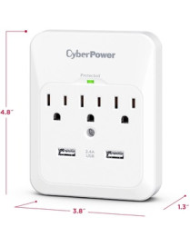 Cyber Power CyberPower CSP300WUR1 Professional 3-Outlets Surge with 600J, 2-2.1A USB and Wall Tap - Plain Brown Boxes - 3 x NEMA