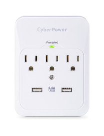 Cyber Power CyberPower CSP300WUR1 Professional 3-Outlets Surge with 600J, 2-2.1A USB and Wall Tap - Plain Brown Boxes - 3 x NEMA