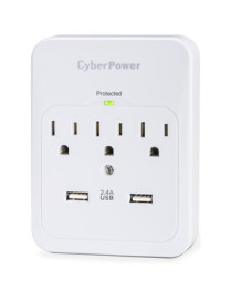 Cyber Power CyberPower CSP300WUR1 Professional 3-Outlets Surge with 600J, 2-2.1A USB and Wall Tap - Plain Brown Boxes - 3 x NEMA