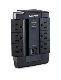 Cyber Power CyberPower CSP600WSU Professional 6 Swivel Outlets Surge with 1200J, 2-2.4A USB & Wall Tap - Plain Brown Boxes - 6 x