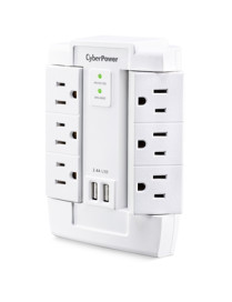 Cyber Power CyberPower Professional CSP600WSURC2 6 Outlets Surge Suppressor/Protector - 6 x NEMA 5-15R, 2 x USB - 1200 J - 120 V