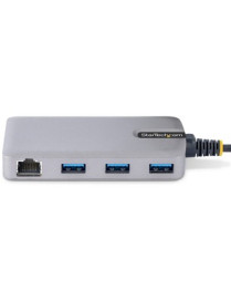 StarTech.com 3-Port USB Hub with Ethernet, USB-A Ports, Gigabit Ethernet/GbE, 5Gbps, Bus-Powered, 1ft/30cm Cable, Portable Lapto