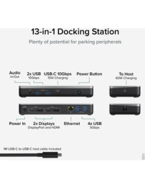 Plugable 12-in-1 Dual 4K USB C Docking Station, Works with Chromebook Certified, 60W Charging Dock - Compatible with ChromeOS, W