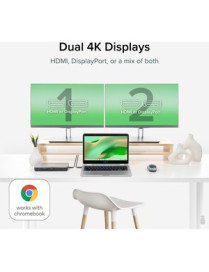 Plugable 12-in-1 Dual 4K USB C Docking Station, Works with Chromebook Certified, 60W Charging Dock - Compatible with ChromeOS, W