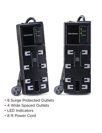 Cyber Power CyberPower CSB808 Essential 8-Outlets Surge Suppressor 8FT Cord - Plain Brown Boxes - 8 x NEMA 5-15R - 1800 J - 125 