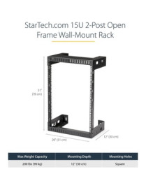 StarTech.com 15U 19" Wall Mount Network Rack, 12" Deep 2 Post Open Frame Server Room Rack for Data/AV/IT/Computer Equipment/Patc