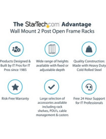 StarTech.com 15U 19" Wall Mount Network Rack, 12" Deep 2 Post Open Frame Server Room Rack for Data/AV/IT/Computer Equipment/Patc