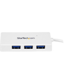 StarTech.com Portable 4 Port SuperSpeed Mini USB 3.0 Hub - White - Add four external USB 3.0 ports to your notebook or Ultrabook