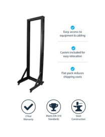 StarTech.com 2-Post Server Rack with Sturdy Steel Construction and Casters - 42U (2POSTRACK42) - Store your equipment in this st