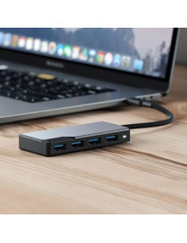 Alogic USB-C Fusion SWIFT 4-in-1 Hub - Space Grey - USB Type C - Portable - 4 USB Port(s) - 4 USB 3.0 Port(s) - Chrome OS, PC, M