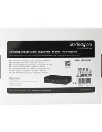 StarTech.com 2 Port DisplayPort KVM Switch - 4K 60Hz - Single Display - UHD DP 1.2 USB KVM Switch with USB 3.0 Hub & Audio - TAA