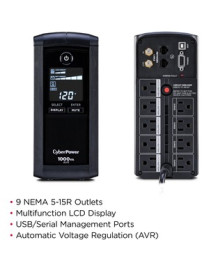 Cyber Power CyberPower UPS Systems CP1000AVRLCD Intelligent LCD - Capacity: 1000 VA / 600 W - 1000VA/600W Line Interactive UPS,