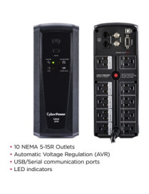 Cyber Power CyberPower AVR CP1200AVR 1200VA UPS - 1200VA/720W - 12 Minute Half Load - 4 x NEMA 5-15R - Battery/Surge-protected, 
