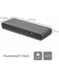 StarTech.com Thunderbolt 3 Dock - Dual Monitor 4K 60Hz TB3 Laptop Docking Station with DisplayPort - 85W Power Delivery - 3x USB