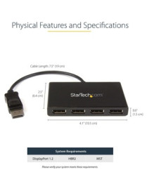 StarTech.com 4-Port Multi Monitor Adapter, DisplayPort 1.2 MST Hub, 4x 1080p, DP Video Splitter for Extended Desktop Mode, Windo